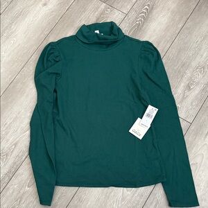 CeCe Deep Teal Puff Sleeve Turtleneck Top